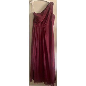 David's Bridal Long One-Shoulder Crinkle Chiffon Dress Burgundy - 12